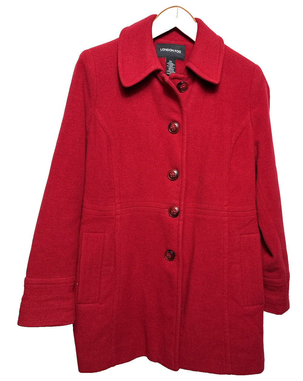 London Fog Wool Blend Cherry Red Pea Coat Size Small Women’s Single Breasted GUC